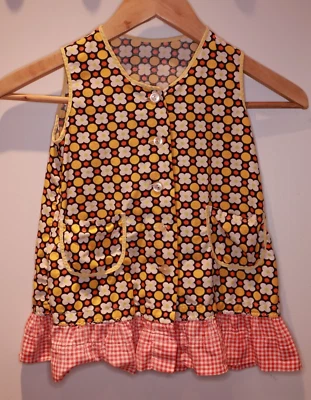 Vintage Kinder Kleid Blumen Kreise Karo bunt ca. Gr. 104 *** Handgefertigt - Bild 1 von 4
