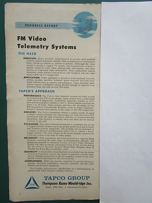 1/1960 PUB TRW TAPCO GROUP FM VIDEOS TELEMETRIE WAFFEN SYSTEME ORIGINAL ANZEIGE