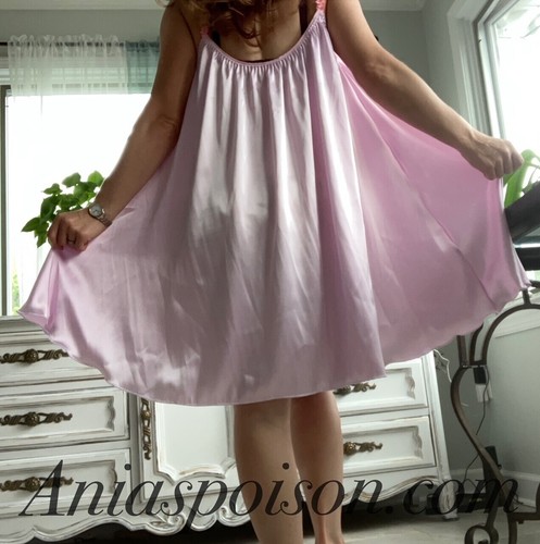 LILAC pink SATIN Nightie Silky Smooth wetlook Sissy Lacy straps nightgown OS - 第 3/3 張圖片