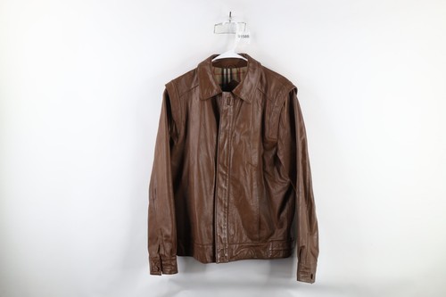 Vintage 70s Streetwear Mens 40 Distressed Lined Leather Bomber Jacket Brown - Image 1