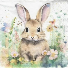 (2) Paper Beverage Napkins for Decoupage/Mixed Media - Bunny in Meadow soft