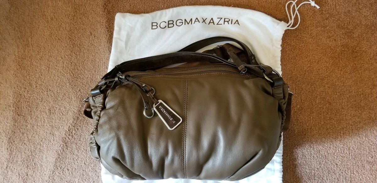 BCBG MAX AZRIA Brown Beige Leather Large Duffle Bag Purse Handbag Excellent