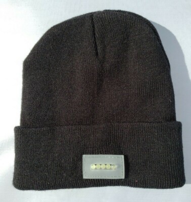 Black beanie knit hat toboggan new LED 