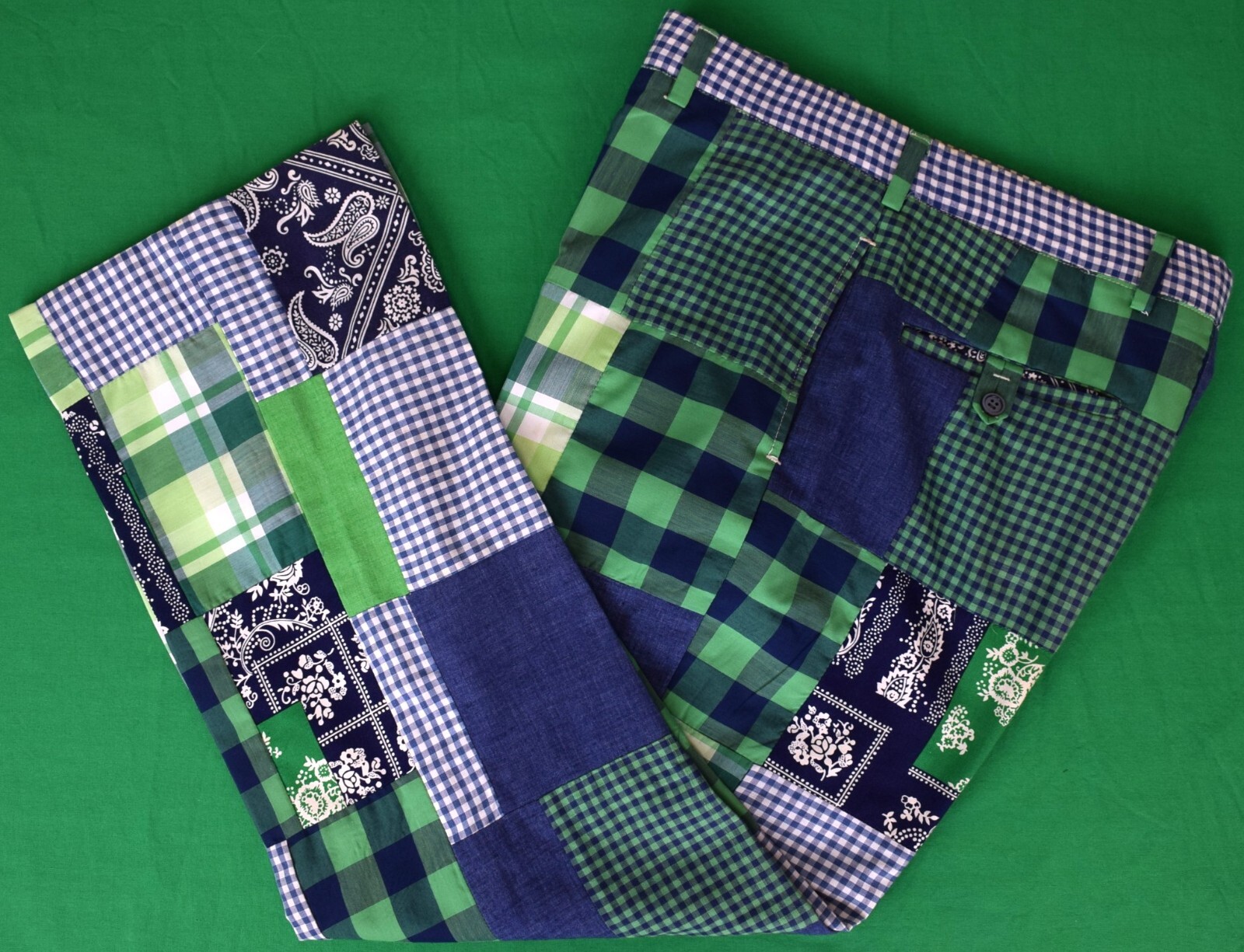 "Chipp Green/ Blue Chambray/ Gingham Patch Panel … - image 2