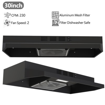 30'' Under Cabinet Range Hood Vent Kitchen Cooking Fan 230CFM w/LED Black New