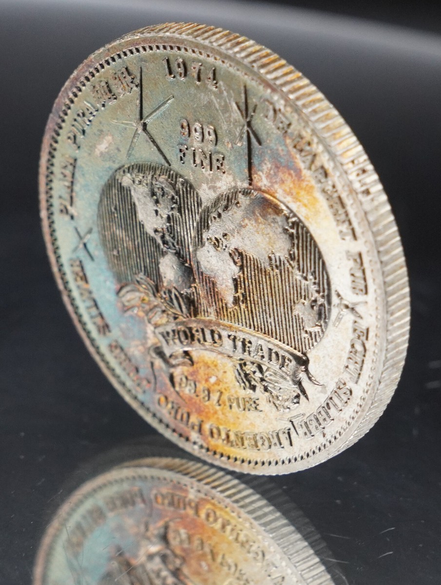 1974 World Trade Unit TONED Plato Pura Argentum 1oz 999 FINE