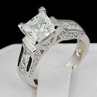2Ct White Princess Cut Real Moissanite 14K White Gold Plated Engagement Ring