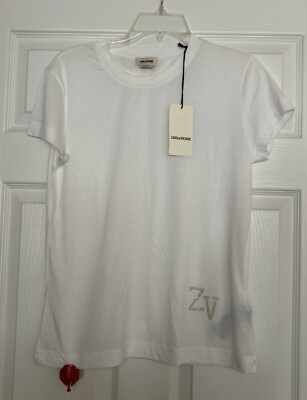 NWT Zadig & Voltaire $138 Walk ZV Strass T-Shirt white *Sz Small*