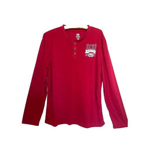 Vintage Sears Henley Thermal Shirt Red 60s 70s USA Cotton Blank L