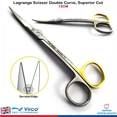 VIRCO Dental Surgical La Grange Double Curved Scissor Superior Cut Sharp Serrated Gold