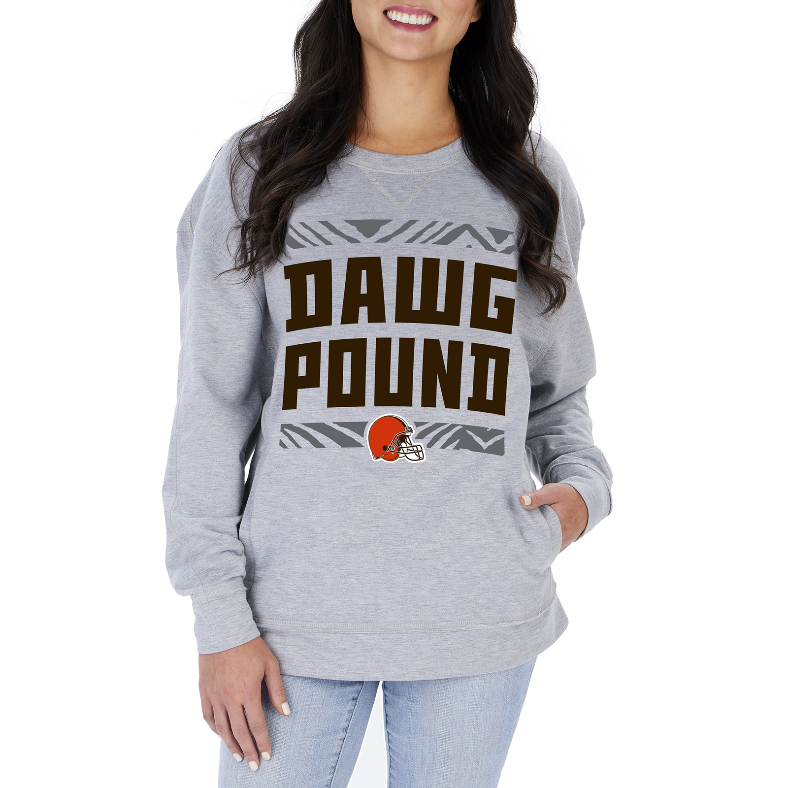 Женская толстовка с круглым вырезом от Zubaz NFL Cleveland Browns Heather Grey