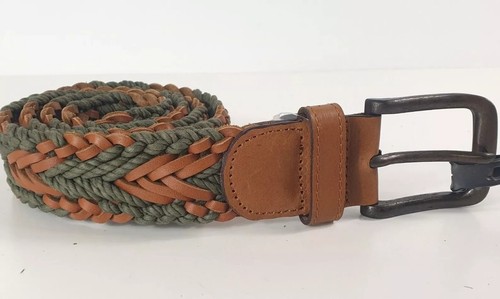 NEW River Island Leather Woven Belt Size S M Brown Green - 第 1/3 張圖片