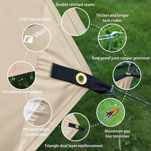 VILLEY Rain Fly Octagonal Tarp Camping Tarp Waterproof Hammock Tent Sun Shelter - Picture 2 of 12