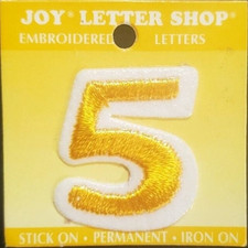 JOY LETTER SHOP Embroidered Iron On / Stick-On GOLD NUMBER Applique - '5'