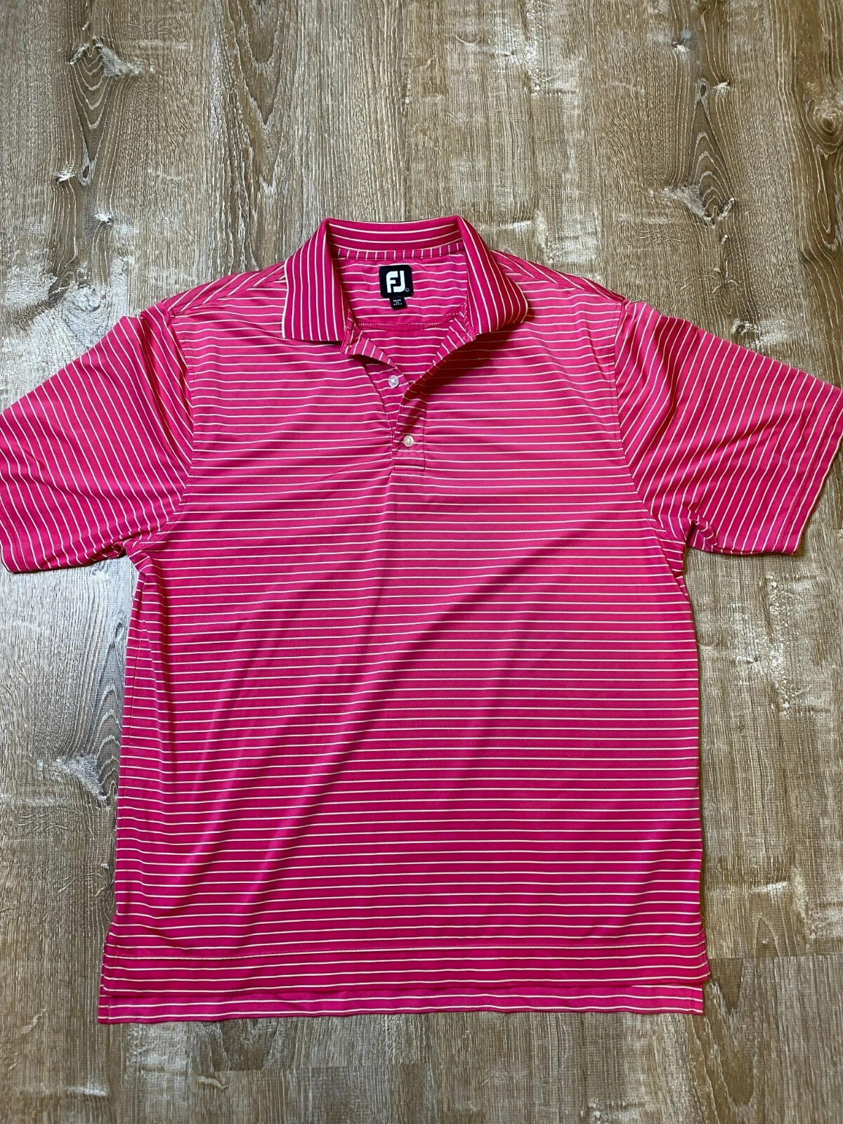FOOTJOY GOLF POLO SHIRT PINK GREEN STRIPE LARGE EUC