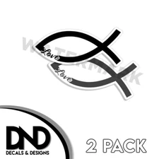 Love CHRISTIAN FISH Vinyl Decal Sticker Calvary Truck Ichthys 2 Pack 5" Wide