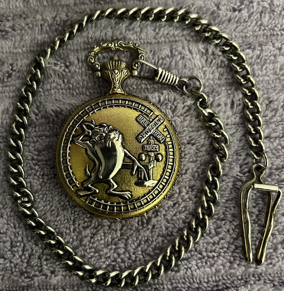 Reloj Bolsillo Vintage ACME Armitron Tasmanian Devil Railroad Crossing con Cadena! Foto 4 de 4