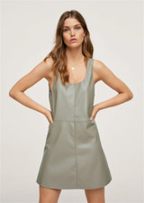 MNG Mango Women's Size 12 Faux Leather Green Sleeveless Dress, NWOT Mini