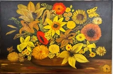 Original Vintage  Botanical Floral Study Oil Painting Art. Signature V. Browner