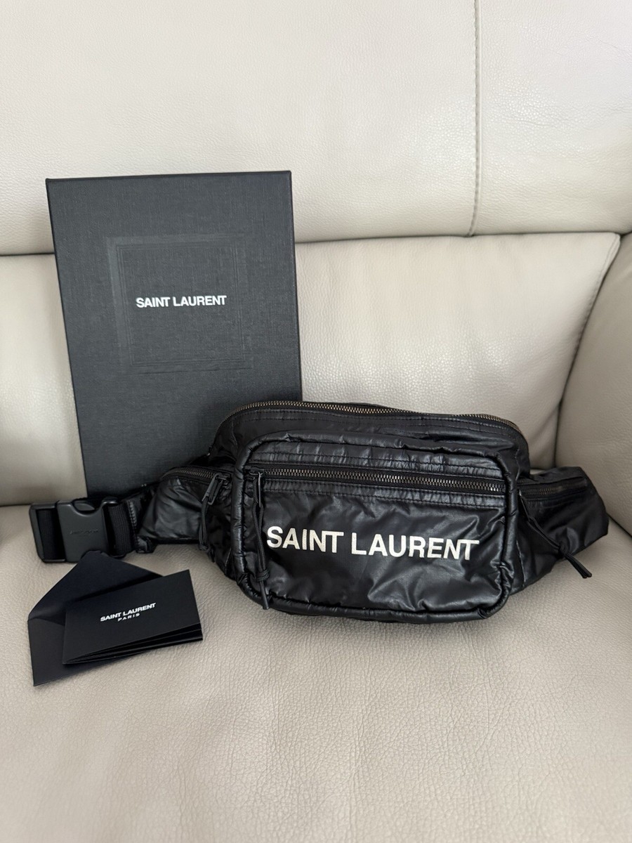 Authentic YSL SAINT LAURENT Belt Bag Waist Bum Pouch Black Nylon