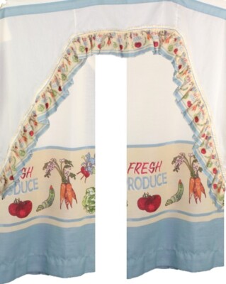 Vintage Kitchen Curtain Set Fresh Produce - 2 Panels 36"x28.5" & 1 Swag ...