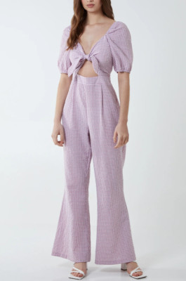 Neu rosa Gingham-Krawatte vorne Spielanzug Damen-Strampler. Mehr Farben. UK 8 10 12 14 16