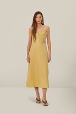 NWOT FARM RIO Linen Sand 3d Flower Midi Dress Size L