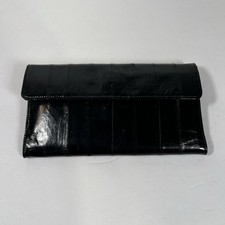 Vintage Genuine Eel Skin Black Snap Flap Organizer Clutch Wallet