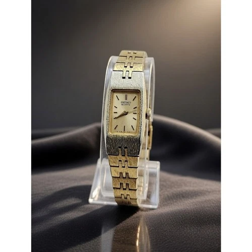 Vintage Seiko Watch Ultra Thin Gold Women's Quartz Rectangle 2E20-5559 Working