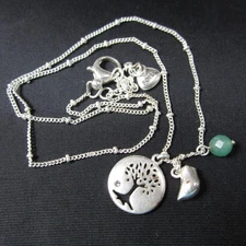 Fossil Brand Tree of Life 18" Necklace with Bird and Crystal Bead Silver Tone