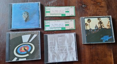 4 Eagles CDs The Eagles, Their Greatest Hits 1 & 2 and 2 More Plus Ticket Stubs