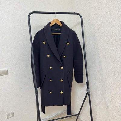 Authentic Balmain x H&M Limited Edition Women Blue Wool-Blend Trench Coat Size 8