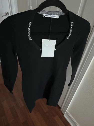 Alexander Wang Bodycon LS abito scollo a scoop logo bordo jacquard S nero