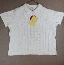 VTG Quacker Factory Sweater 2X Polo Sweater Embellished Cable Knit