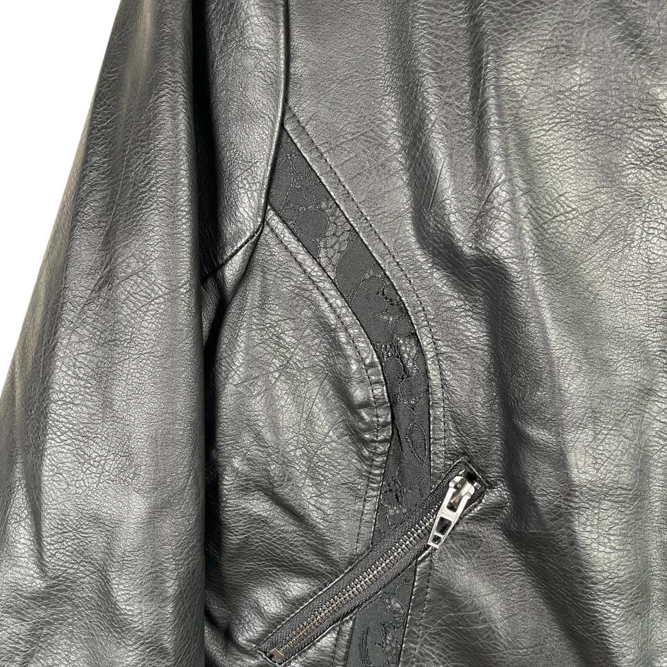 NUEVA BKE Hebilla Moto Moto Moto Chaqueta Mujer M Negra Imitación Cuero Encaje Cremallera Completa Foto 3 de 4