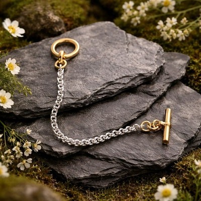Tilly Sveaas Silver Belcher Bracelet mit Gold T-Bar | 925 Sterling Silber |...