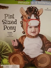 Incharacter Pint Sized Pony Size 0-6m Halloween Costume Jumpsuit Hood Booties