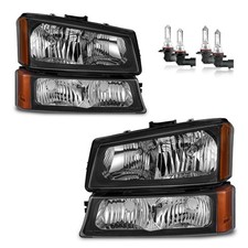 Pair Headlights Assembly For 2003-2006 Chevy Avalanche Silverado Black Headlamps