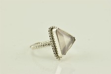 Sterling Silver Beaded Bezel Set Pink Quartz Solitaire Ring 925 Sz: 7.5