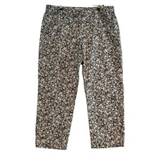 Talbots Curvy Fit Ankle Pants Womens Size 14 Black White Floral Linen Blend Prep