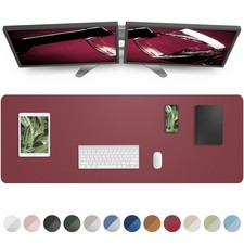 Burgundy Red PU Leather Desk Pad 48 x 17 inch Non-Slip Desk Mat Protector