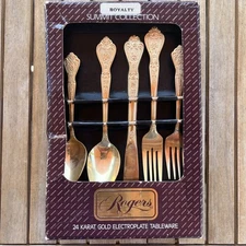 24K Golden Electroplate Tableware Rogers Summit Collection Dream Rose BRAND NEW
