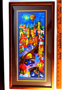 SIGNED FRAMED LITHOGRAP  PRINT BY Nikolaj Korelov Hand Signed 20 X 10"  "PRAGUE"