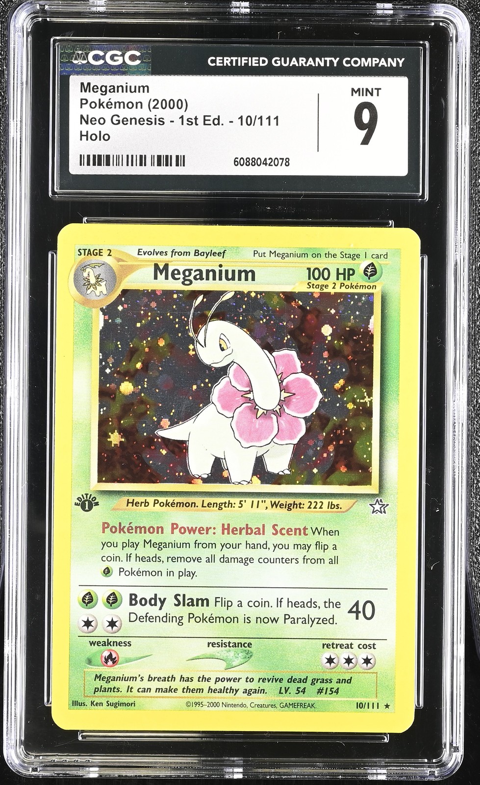 CGC 9 MINT Meganium Neo Genesis 1st Edition 10/111 Holo Pokemon Card
