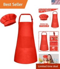 Kids Apron and Chef Hat Set Children Apron Adjustable with 2 Pockets Children...