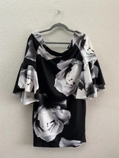 NEW Venus Black & White Floral Bell-Sleeve Off-Shoulder Sheath Dress Medium NWT