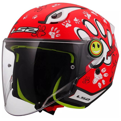 LS2 Jethelm Jungen Mädchen OF622 Funny II 2 Paws Red Rot Matt E22.06