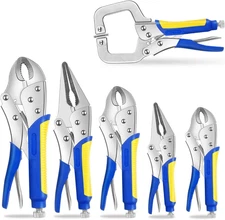 6-Piece Locking Pliers, Heavy Duty Vice Grips Set, 5", 7" & 10" Curved Jaw & 6-1