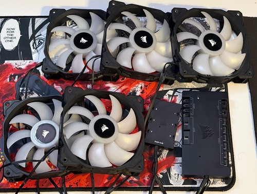 Corsair SP120 RGB PRO Fans x5 + Commander PRO + RGB Hub – Complete iCUE Kit