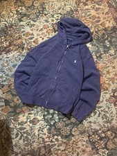 Women  s Ralph Lauren Sport Full Zip Hoodie Navy Blue with Pony Logo
